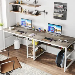 Tribesigns Desks*Two Person Desk, Computer Desk Double Workstation with Shelves