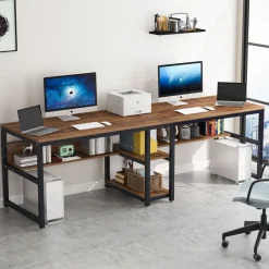 Tribesigns Desks*Two Person Desk, Computer Desk Double Workstation with Shelves