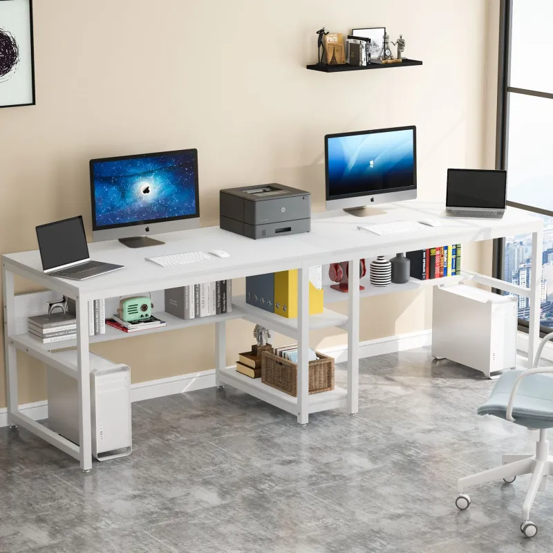 Tribesigns Desks*Two Person Desk, Computer Desk Double Workstation with Shelves