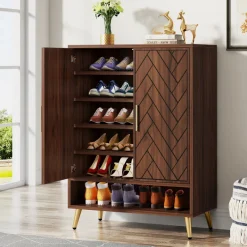 Tribesigns Shoe Racks & Cabinets|Shoe Racks & Cabinets*Walnut Shoe Cabinet, 6-Tier Wooden Shoe Organizer with Adjustable Shelves