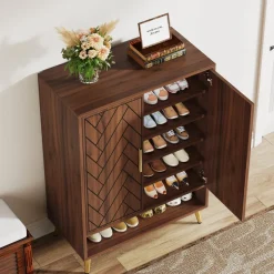 Tribesigns Shoe Racks & Cabinets|Shoe Racks & Cabinets*Walnut Shoe Cabinet, 6-Tier Wooden Shoe Organizer with Adjustable Shelves