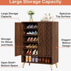 Tribesigns Shoe Racks & Cabinets|Shoe Racks & Cabinets*Walnut Shoe Cabinet, 6-Tier Wooden Shoe Organizer with Adjustable Shelves