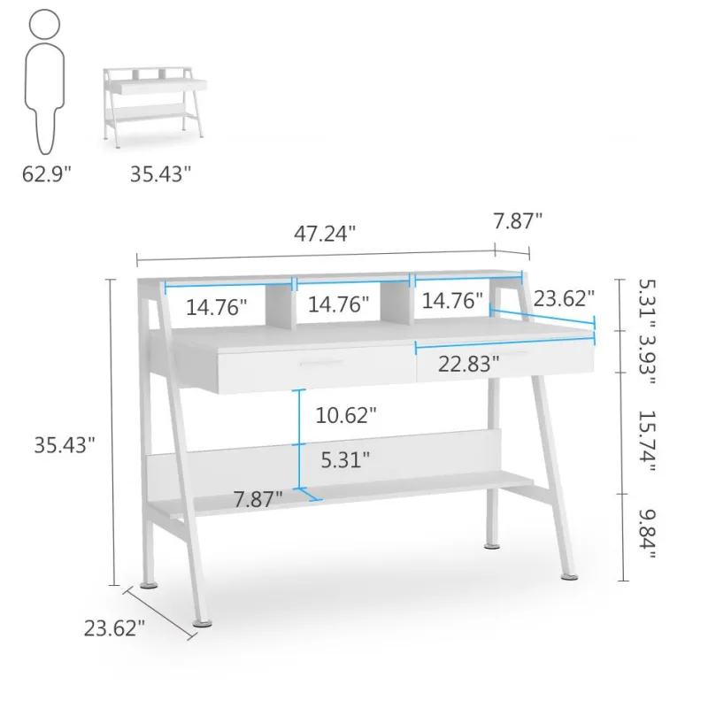 Tribesigns Desks*White Computer Desk, 47" Writing Desk with Storage Shelf & Drawers