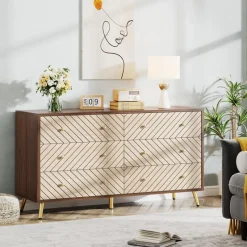Tribesigns Chests Of Drawers*Wood 6 Drawer Chest, Storage Cabinet Dresser with Metal Legs