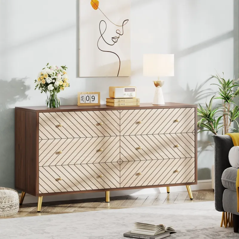Tribesigns Chests Of Drawers*Wood 6 Drawer Chest, Storage Cabinet Dresser with Metal Legs