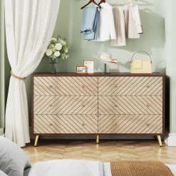 Tribesigns Chests Of Drawers*Wood 6 Drawer Chest, Storage Cabinet Dresser with Metal Legs