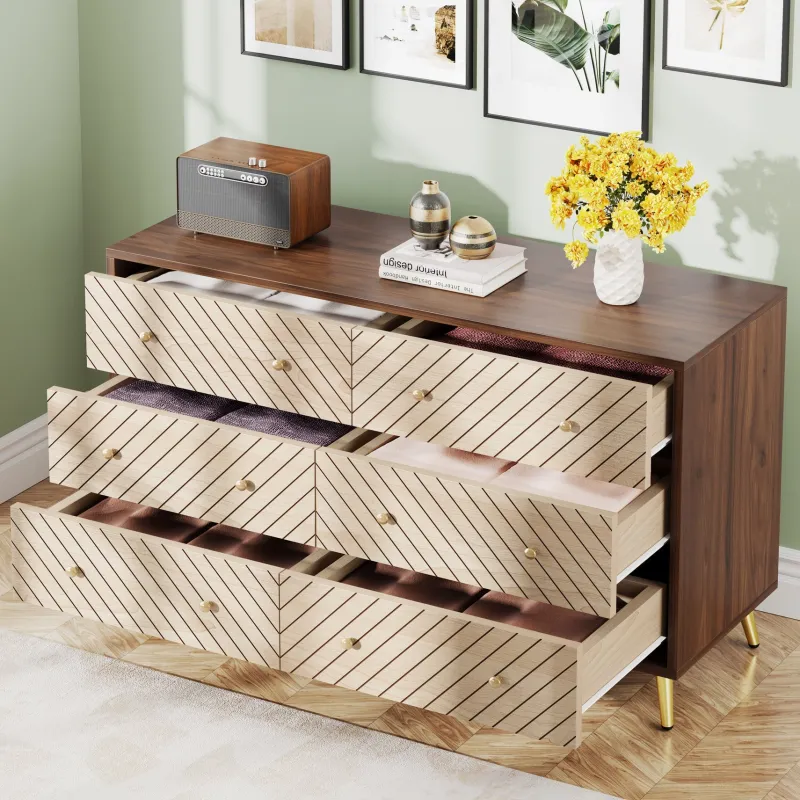 Tribesigns Chests Of Drawers*Wood 6 Drawer Chest, Storage Cabinet Dresser with Metal Legs