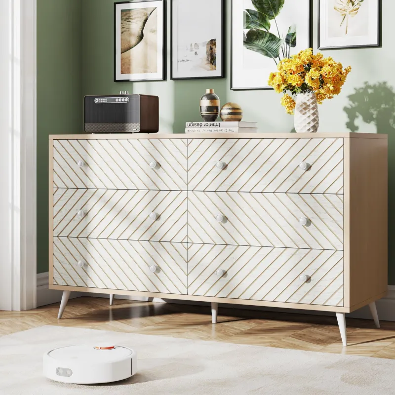 Tribesigns Chests Of Drawers*Wood 6 Drawer Chest, Storage Cabinet Dresser with Metal Legs