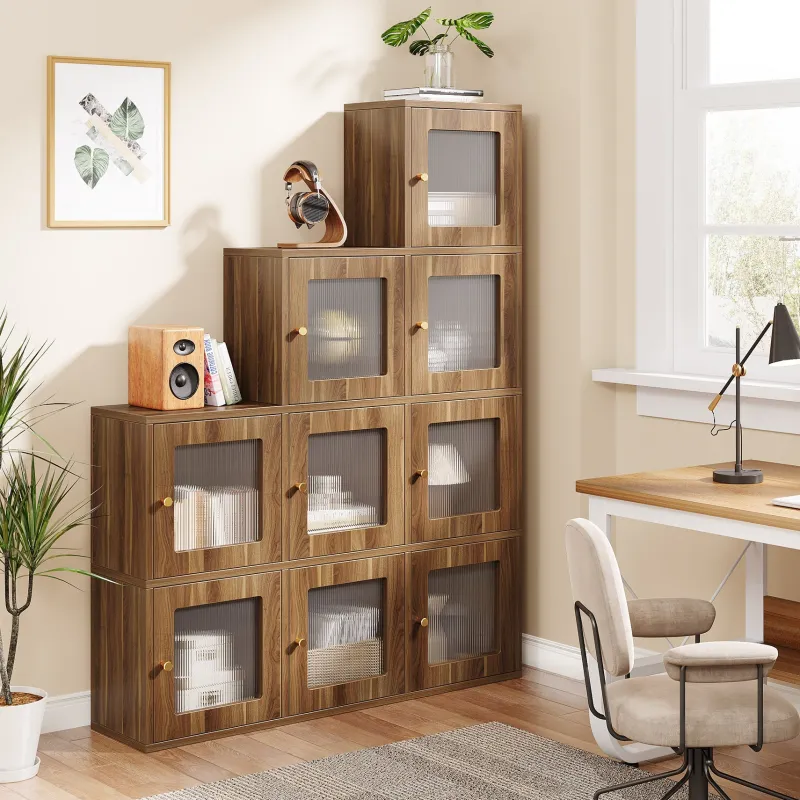 Tribesigns Bookcases & Bookshelves|Bookcases & Bookshelves*Wood Bookshelf, 63" High Bookcase Etagere 9 Cubes With LED Lights