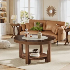 Tribesigns Coffee Tables*Wood Coffee Table, Round 2 - Tier Accent Center Table