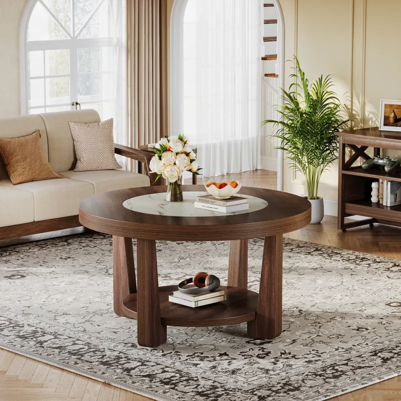 Tribesigns Coffee Tables*Wood Coffee Table, Round 2 - Tier Accent Center Table