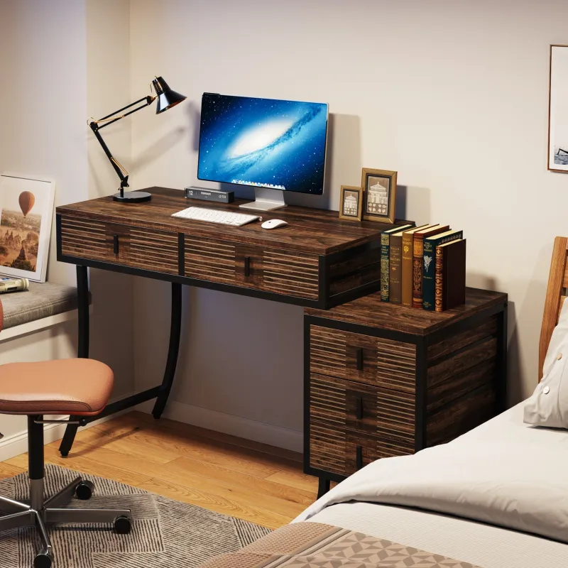 Tribesigns Desks*Wood Computer Desk, 55" Home Office Desk with Drawer Cabinet
