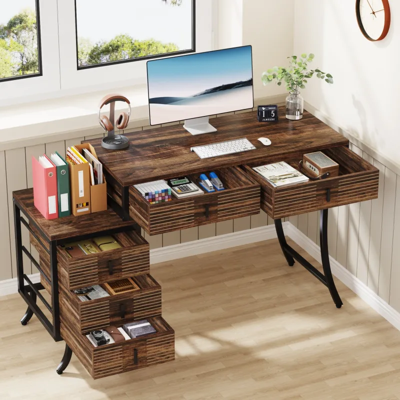 Tribesigns Desks*Wood Computer Desk, 55" Home Office Desk with Drawer Cabinet
