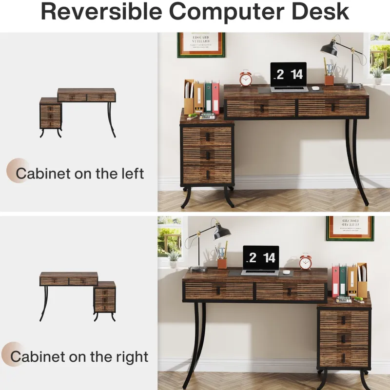 Tribesigns Desks*Wood Computer Desk, 55" Home Office Desk with Drawer Cabinet