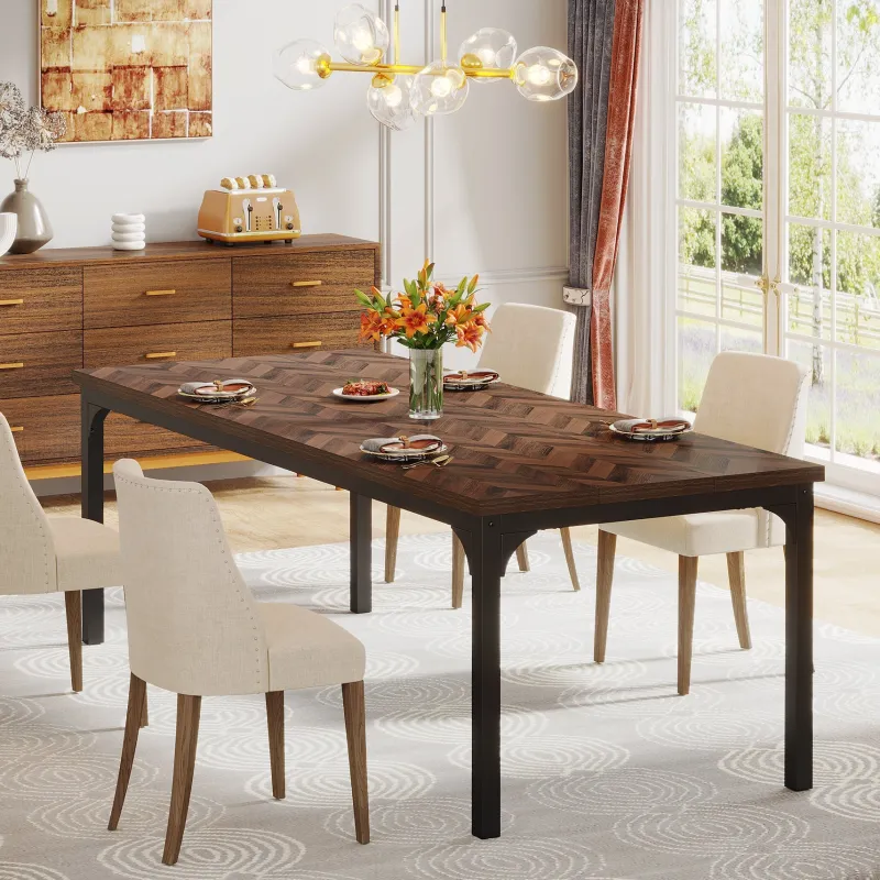 Tribesigns Dining Tables*Wood Dining Table, 70.9" Farmhouse Kitchen Dinner Table for 6-8