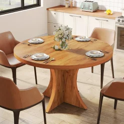 Tribesigns Dining Tables*Wood Dining Table, 47.24 Inches Round Kitchen Table for 4-6