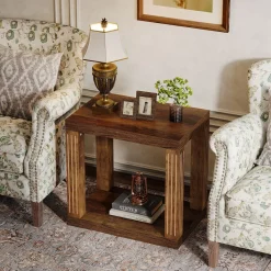 Tribesigns End & Side Tables*Wood End Table, 2 - Tier Farmhouse Side Table with Storage Shelf
