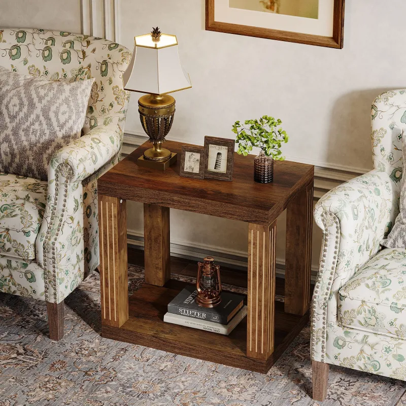 Tribesigns End & Side Tables*Wood End Table, 2 - Tier Farmhouse Side Table with Storage Shelf