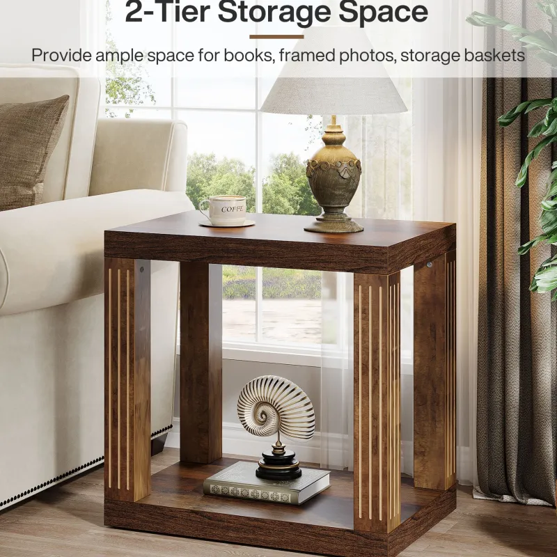 Tribesigns End & Side Tables*Wood End Table, 2 - Tier Farmhouse Side Table with Storage Shelf