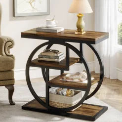 Tribesigns End & Side Tables*Wood End Table, 4 - Tier Side Table with Storage Shelves