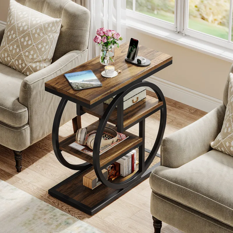 Tribesigns End & Side Tables*Wood End Table, 4 - Tier Side Table with Storage Shelves