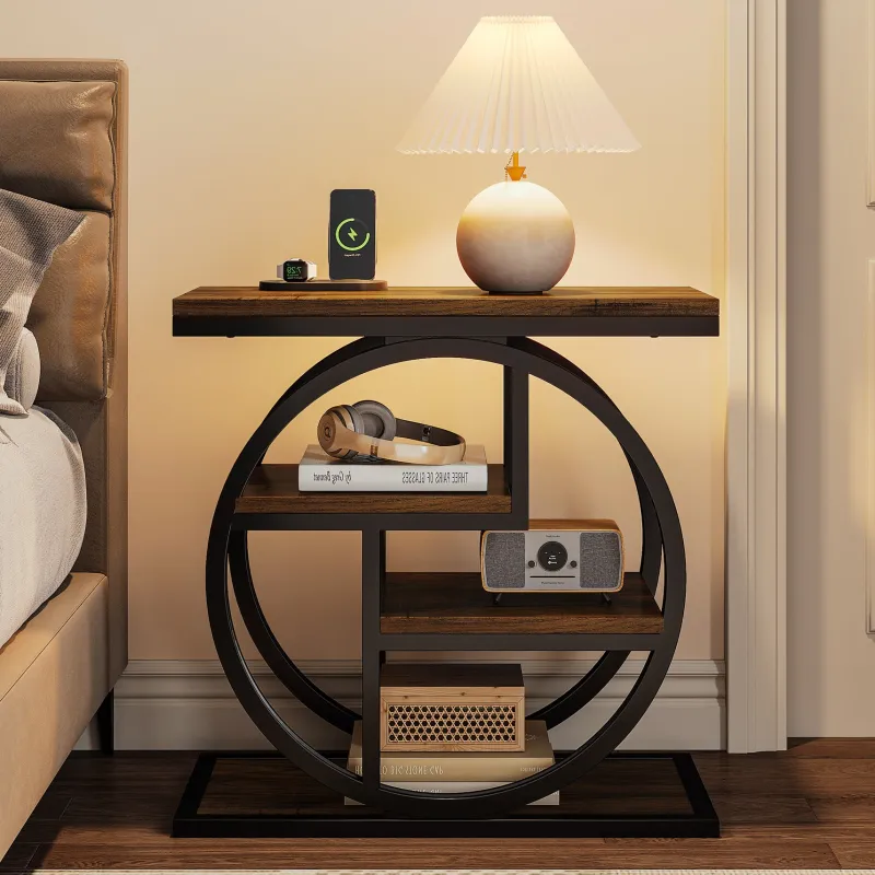 Tribesigns End & Side Tables*Wood End Table, 4 - Tier Side Table with Storage Shelves
