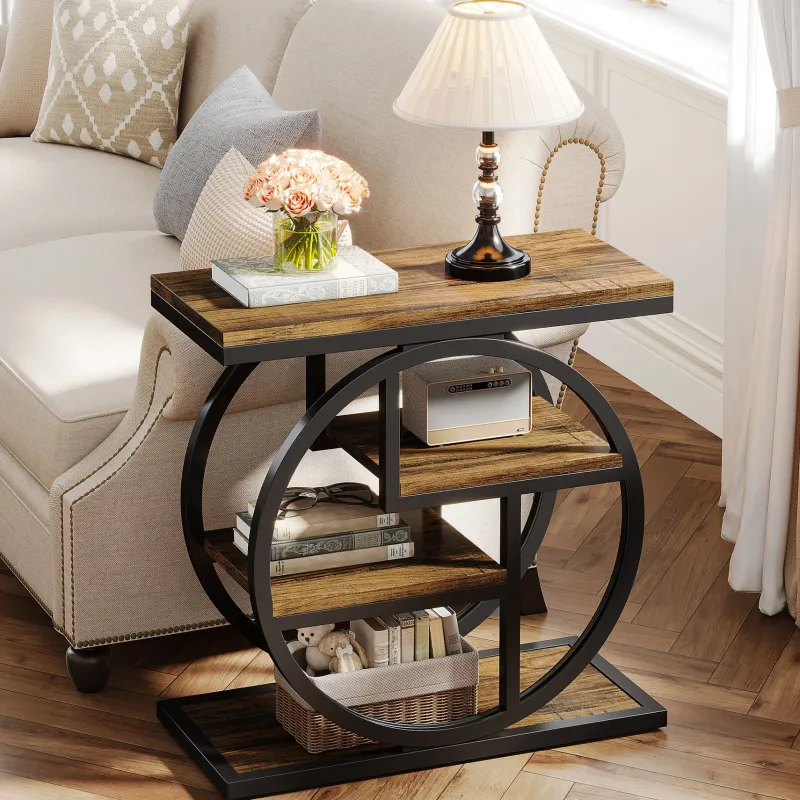 Tribesigns End & Side Tables*Wood End Table, 4 - Tier Side Table with Storage Shelves