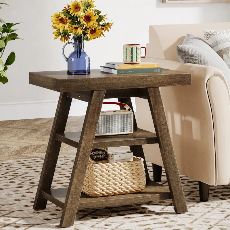 Tribesigns End & Side Tables*Wood End Table, 3 - Tier Sofa Side Table with Storage Shelf