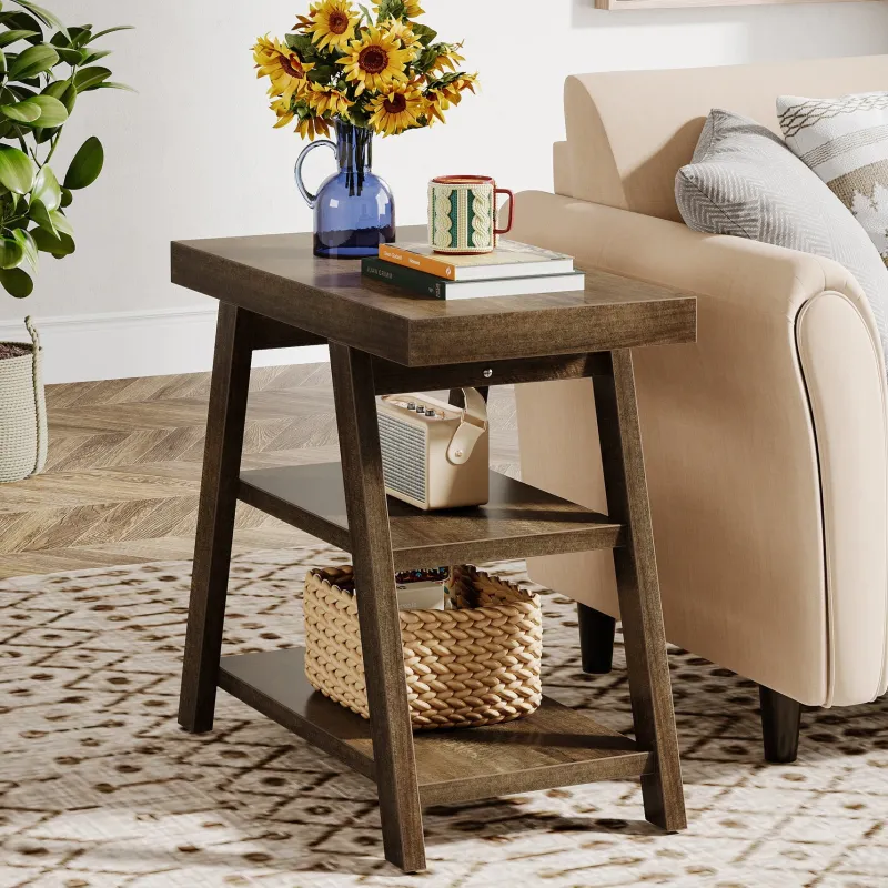 Tribesigns End & Side Tables*Wood End Table, 3 - Tier Sofa Side Table with Storage Shelf