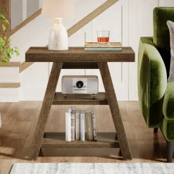Tribesigns End & Side Tables*Wood End Table, 3 - Tier Sofa Side Table with Storage Shelf