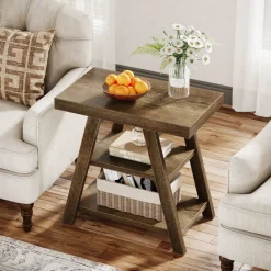Tribesigns End & Side Tables*Wood End Table, 3 - Tier Sofa Side Table with Storage Shelf