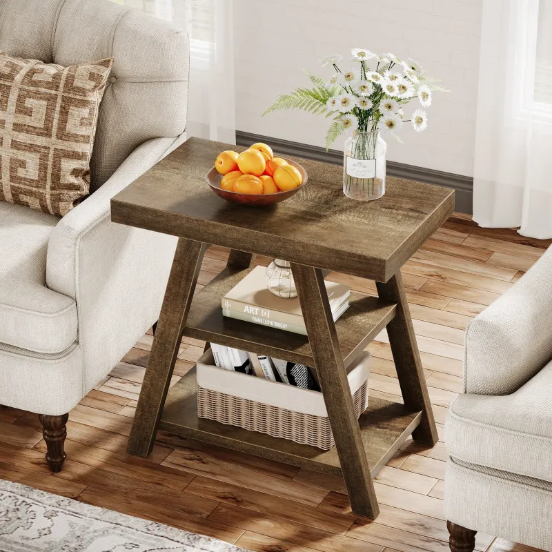 Tribesigns End & Side Tables*Wood End Table, 3 - Tier Sofa Side Table with Storage Shelf