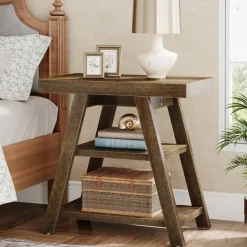 Tribesigns End & Side Tables*Wood End Table, 3 - Tier Sofa Side Table with Storage Shelf