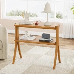 Tribesigns End & Side Tables*Wood End Table, Farmhouse Side Table with 2 - Tier Storage Shelf
