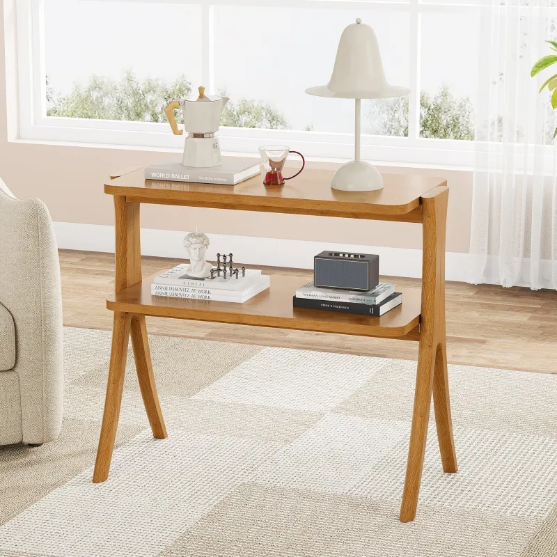 Tribesigns End & Side Tables*Wood End Table, Farmhouse Side Table with 2 - Tier Storage Shelf