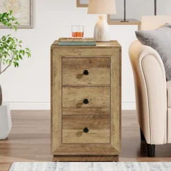 Tribesigns End & Side Tables*Wood End Table, Farmhouse 3 - Drawer Sofa Side Table Nightstand