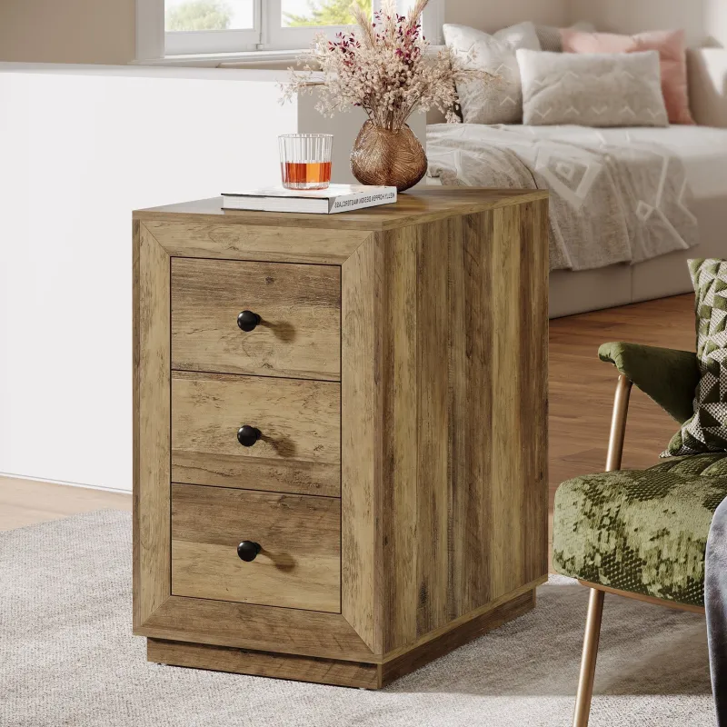 Tribesigns End & Side Tables*Wood End Table, Farmhouse 3 - Drawer Sofa Side Table Nightstand