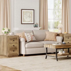 Tribesigns End & Side Tables*Wood End Table, Farmhouse 3 - Drawer Sofa Side Table Nightstand