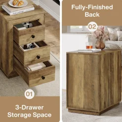 Tribesigns End & Side Tables*Wood End Table, Farmhouse 3 - Drawer Sofa Side Table Nightstand