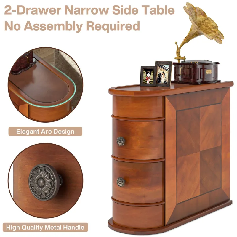 Tribesigns Nightstands*Wood End Table, Narrow Side Table Nightstand with 2 Drawers