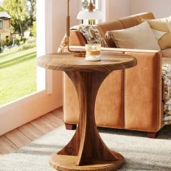 Tribesigns End & Side Tables*Wood End Table, Round Sofa Side Table Vintage Nightstand