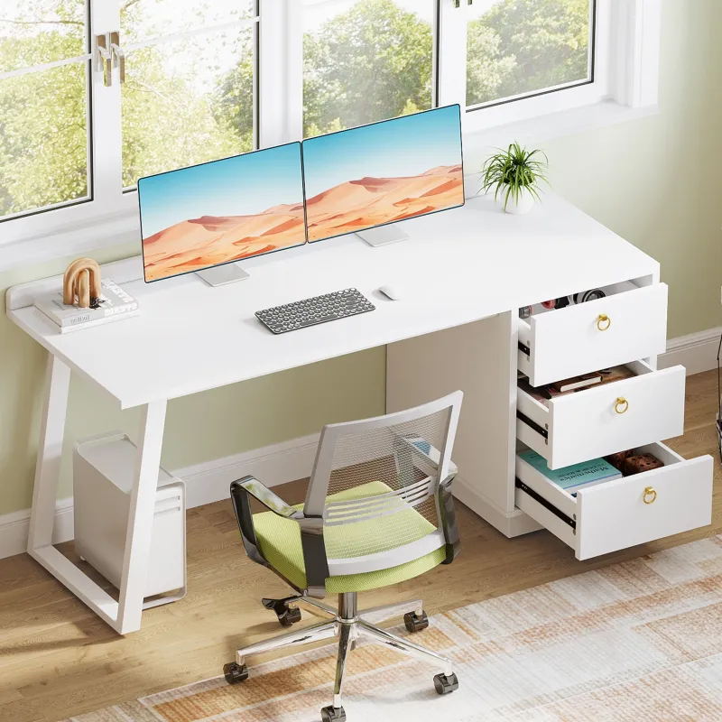 Tribesigns Desks*Wood Executive Desk,55 Inches Computer Desk with Storage Drawers