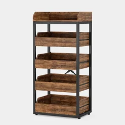 Tribesigns Baker's Racks|Baker's Racks*Wood Fruit and Vegetable Storage Rack Basket Stand with 5 Drawers
