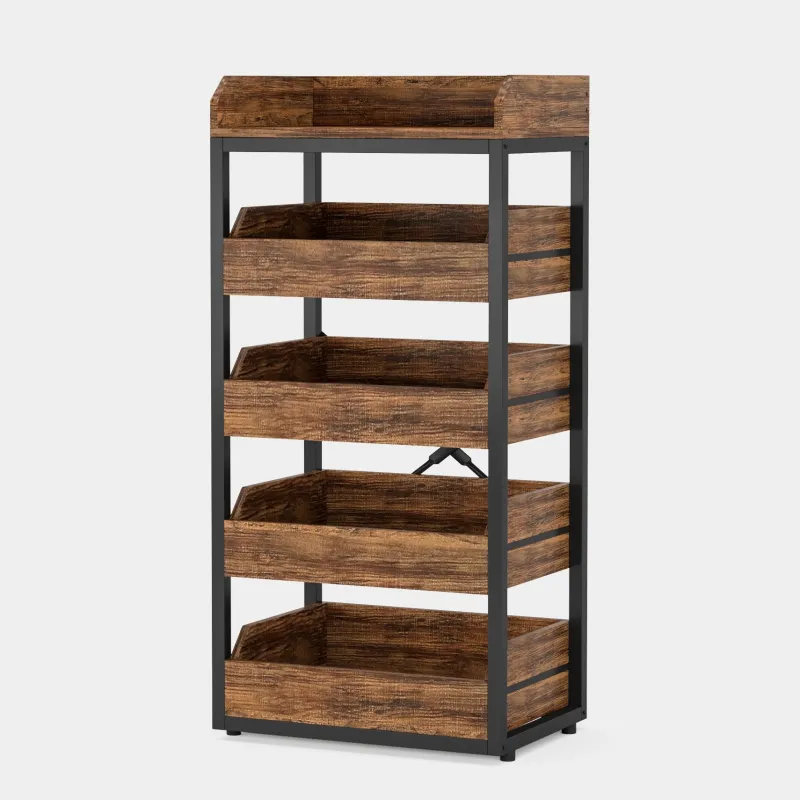 Tribesigns Baker's Racks|Baker's Racks*Wood Fruit and Vegetable Storage Rack Basket Stand with 5 Drawers