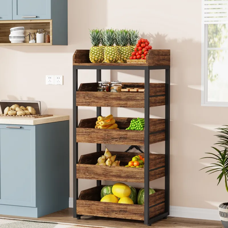 Tribesigns Baker's Racks|Baker's Racks*Wood Fruit and Vegetable Storage Rack Basket Stand with 5 Drawers