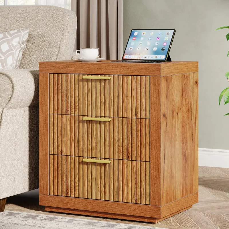 Tribesigns Nightstands*Wood Nightstand, 3 - Drawer Storage Cabinet End Table