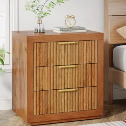 Tribesigns Nightstands*Wood Nightstand, 3 - Drawer Storage Cabinet End Table