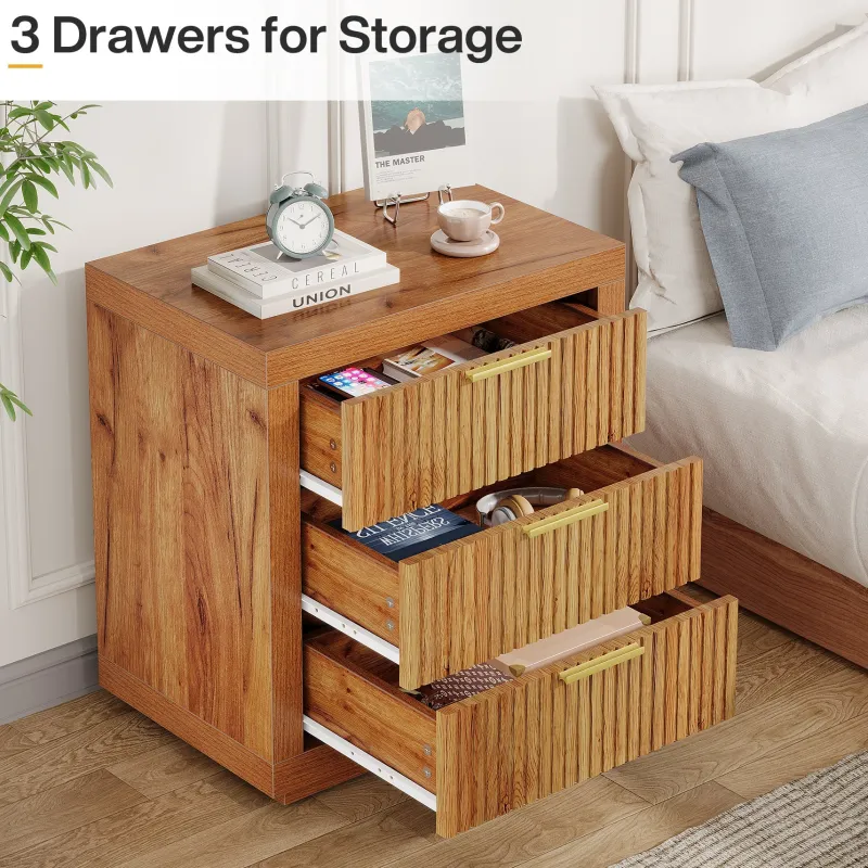 Tribesigns Nightstands*Wood Nightstand, 3 - Drawer Storage Cabinet End Table