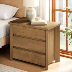 Tribesigns Nightstands*Wood Nightstand, Farmhouse Bedside Table with 3 Storage Drawers