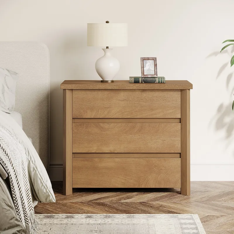 Tribesigns Nightstands*Wood Nightstand, Farmhouse Bedside Table with 3 Storage Drawers